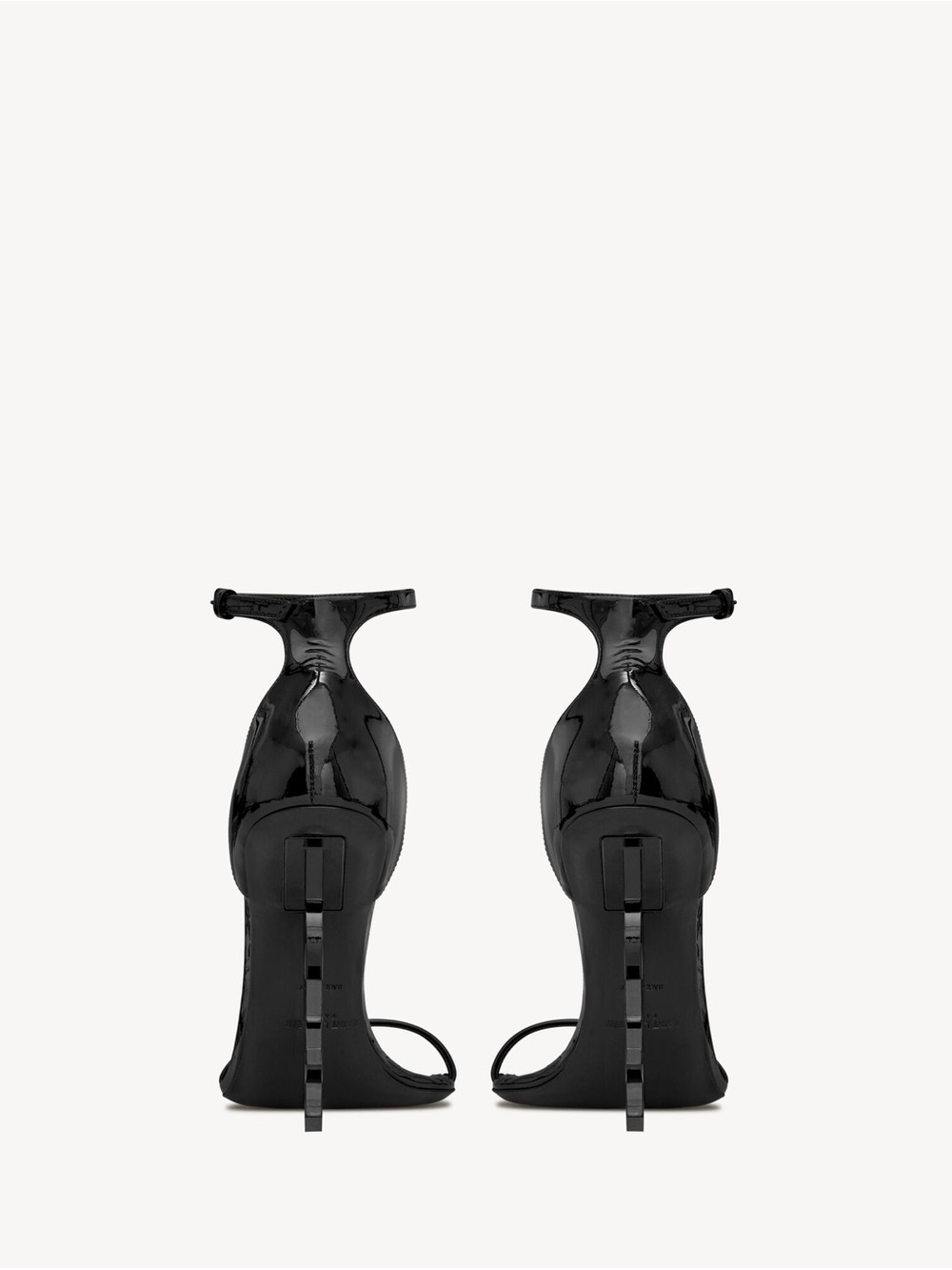 YSL Black Patent Leather Logo-Heel Ankle Strap Sandal - Picture 5 of 7